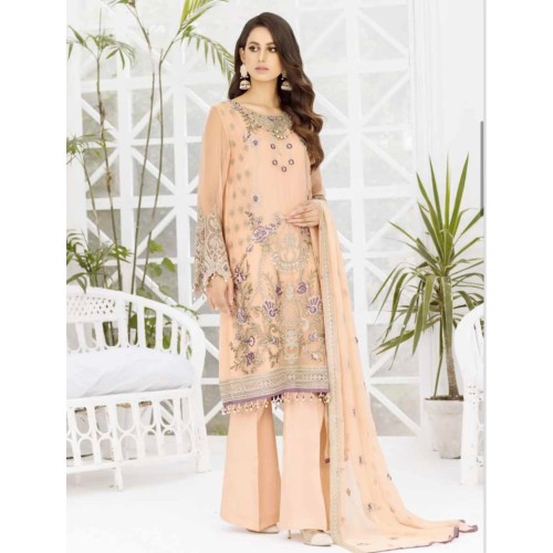 Soft Peach chiffon Outfit with trousers and sharara